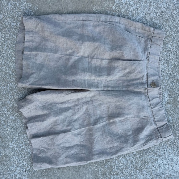 Eileen Fisher Organic Natural Eco Linen Shorts Long Length Modest Neutral Tan - Picture 2 of 5